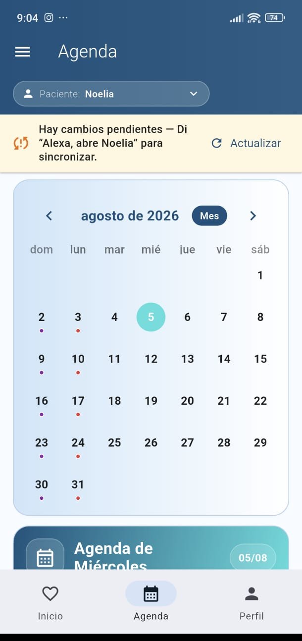 Agenda mensual del paciente en la app Noelia