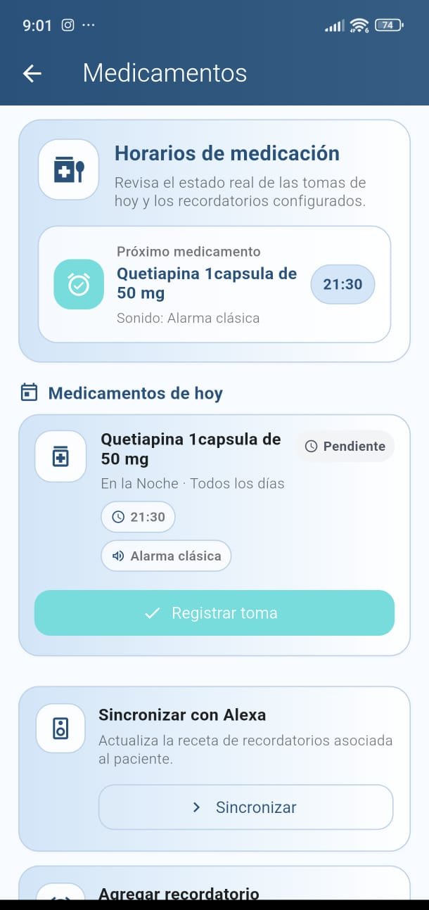 Recordatorios de medicamentos en la app Noelia